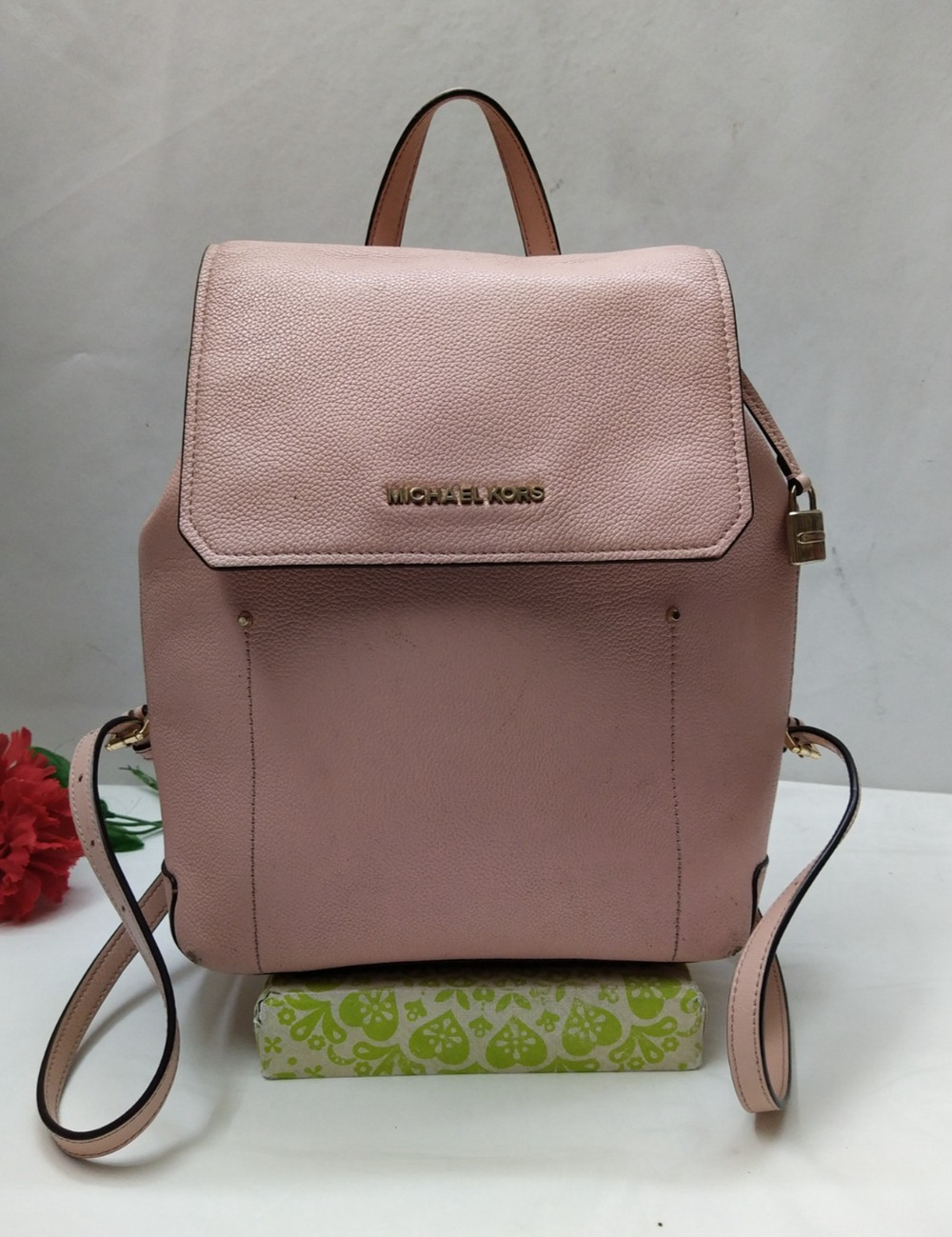 Michael Kors Pink Pebbled Leather Top Handle Flap Closure Backpack
